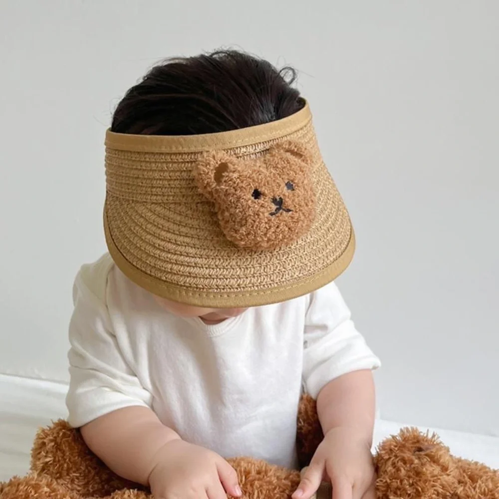Unisex Infant Kids Adjustable Brown Bear, Tan Visor Sun Protection Hat Park